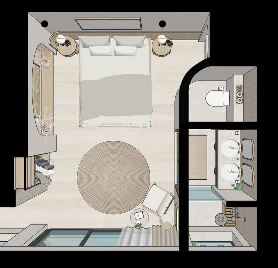 Shower, Bed, Bathroom, Photo of the whole room, Bedroom, towels