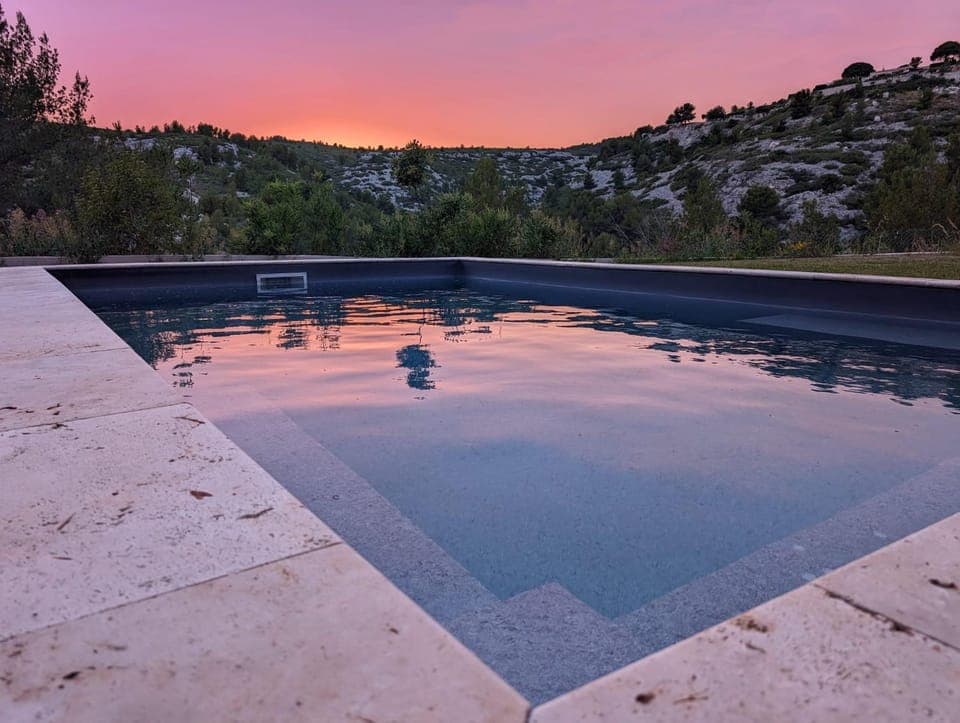 Natural landscape, Swimming pool, Sunset
