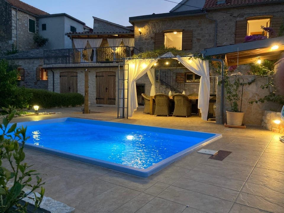 Property building, Night, Swimming pool