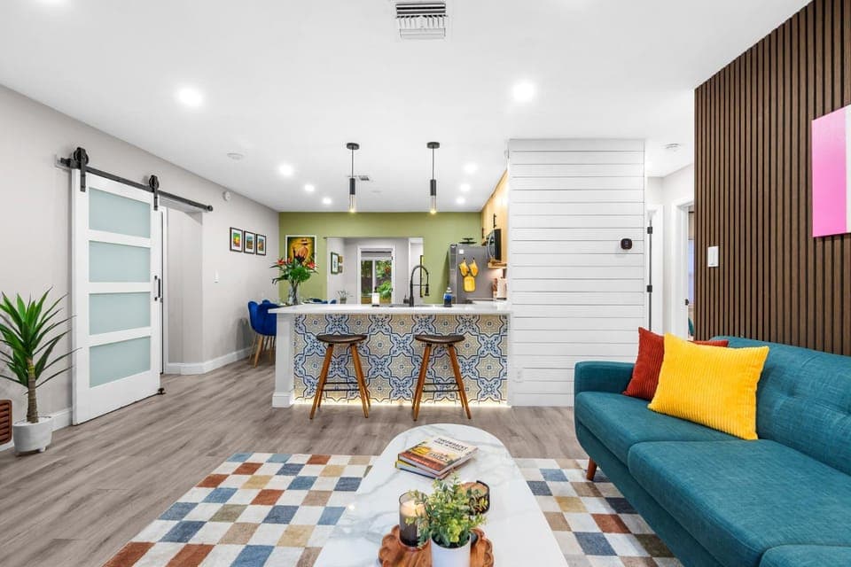 Living room, kitchen