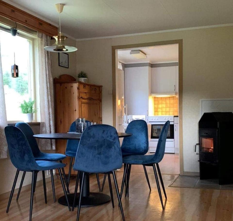 Kitchen or kitchenette, Living room, Dining area, fireplace