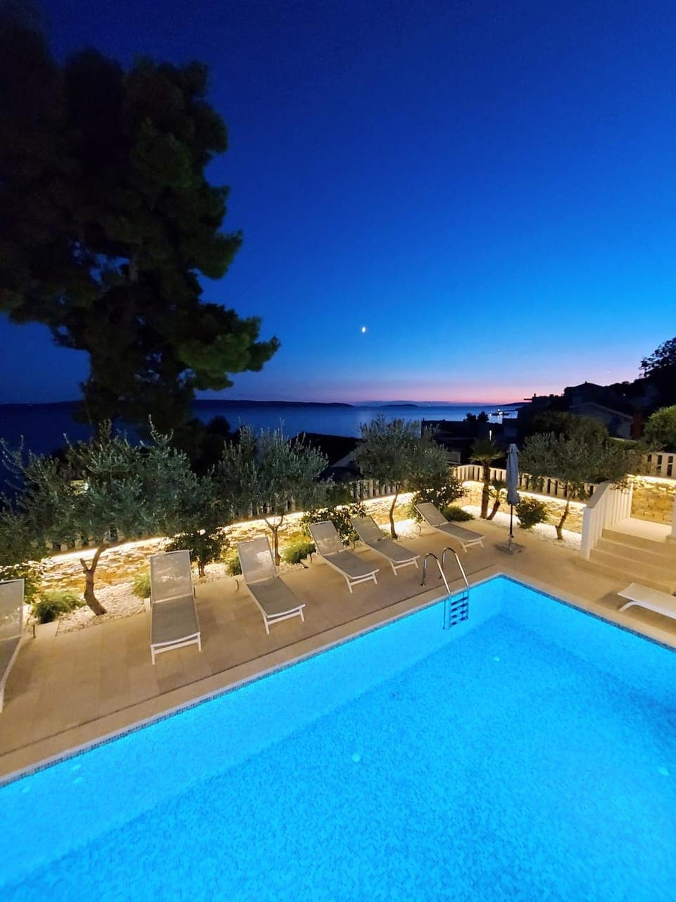 Night, Natural landscape, Pool view, Sea view, Swimming pool