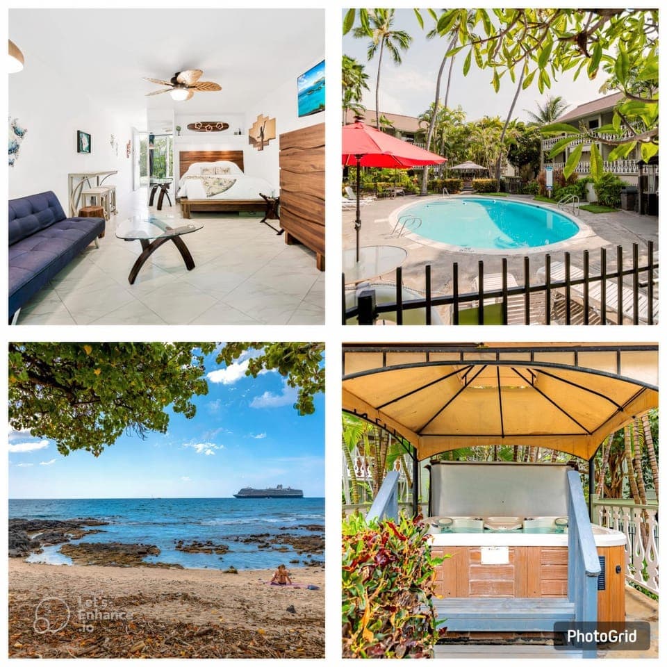 BBQ facilities, Hot Tub, Living room, Beach, Bedroom, Swimming pool, sunbed