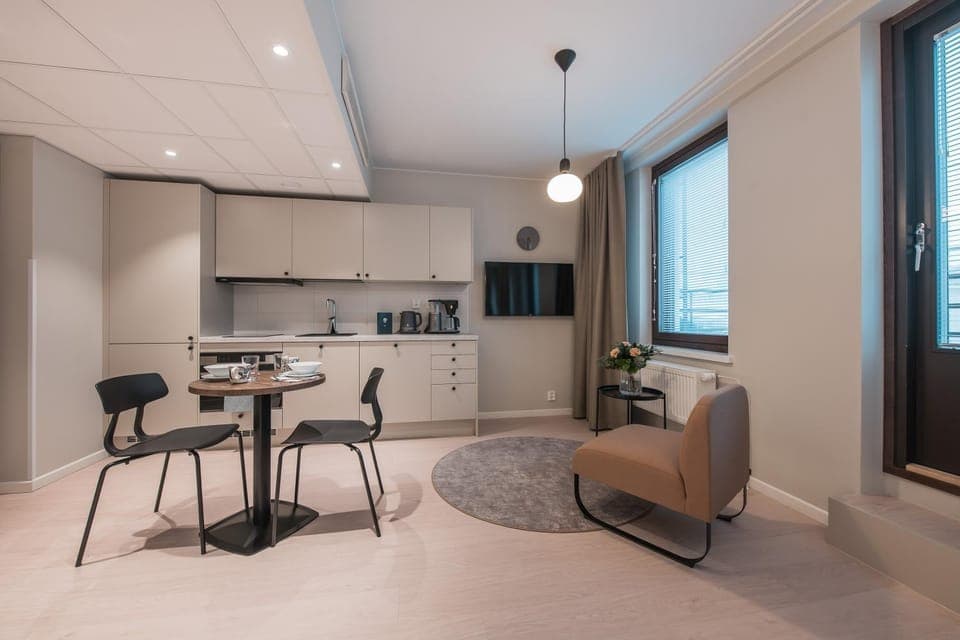 Kitchen or kitchenette, Living room, Dining area