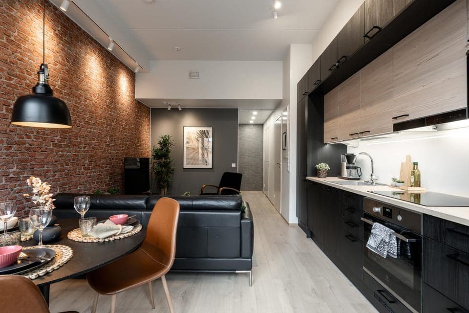 Coffee/tea facilities, Kitchen or kitchenette, Living room, Seating area, Dining area, oven, stove, toaster