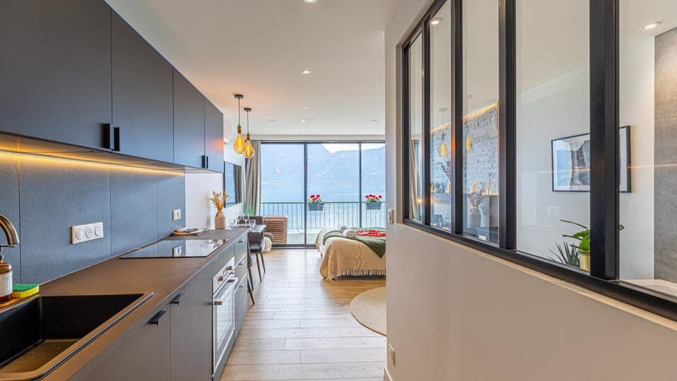 Kitchen or kitchenette, Living room, Dining area