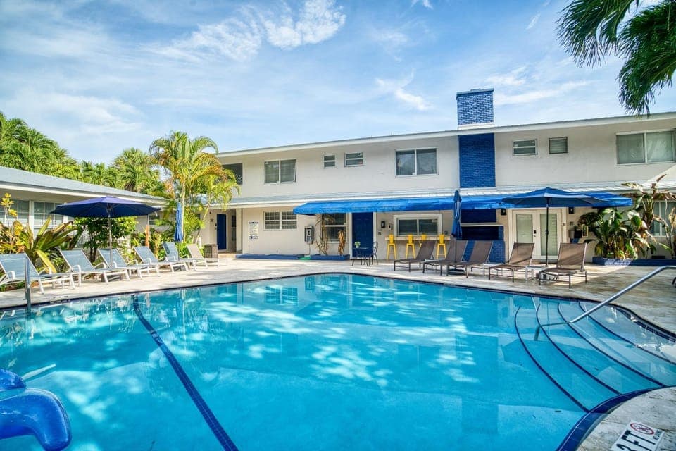 Property building, View (from property/room), Pool view, Swimming pool, sunbed