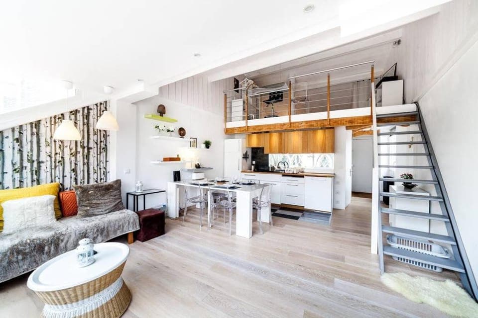 Kitchen or kitchenette, Living room, Seating area