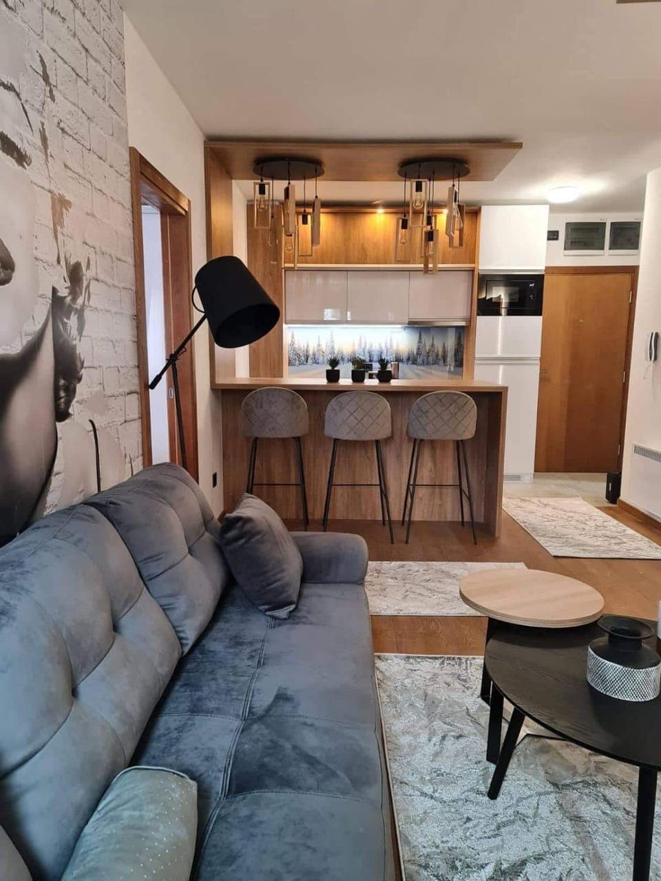 Kitchen or kitchenette, Living room, Seating area, Dining area, oven