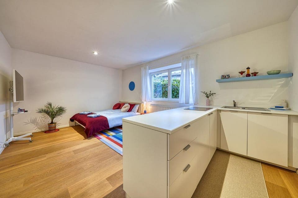 Bed, Kitchen or kitchenette, Photo of the whole room, Bedroom, stove