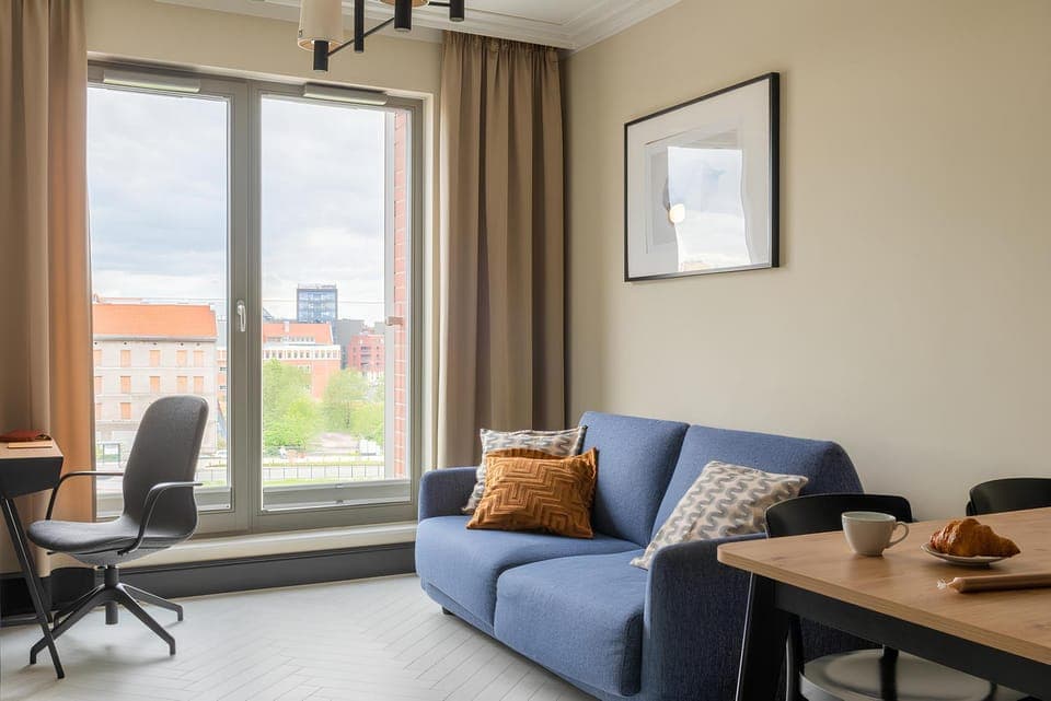 Bed, View (from property/room), Living room, Seating area, Dining area