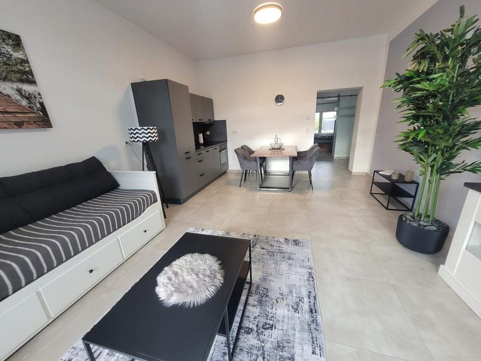 Bed, TV and multimedia, Kitchen or kitchenette, Living room, Photo of the whole room, Seating area