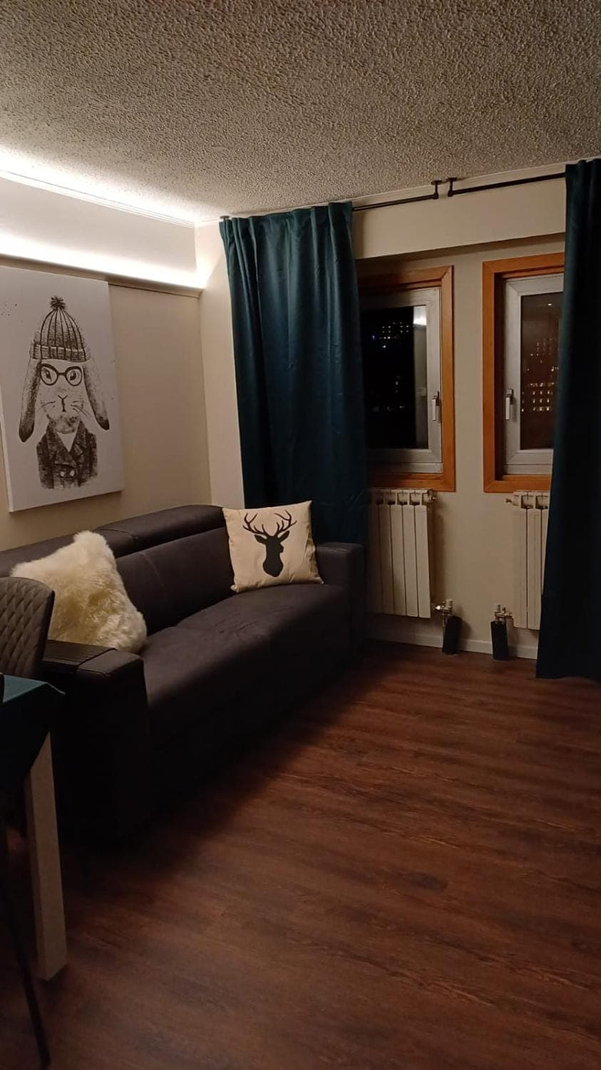 Bed, Living room, Seating area