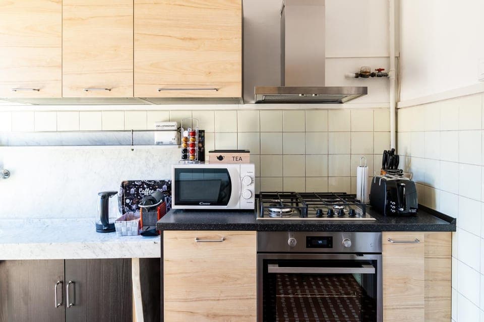 Kitchen or kitchenette, stove