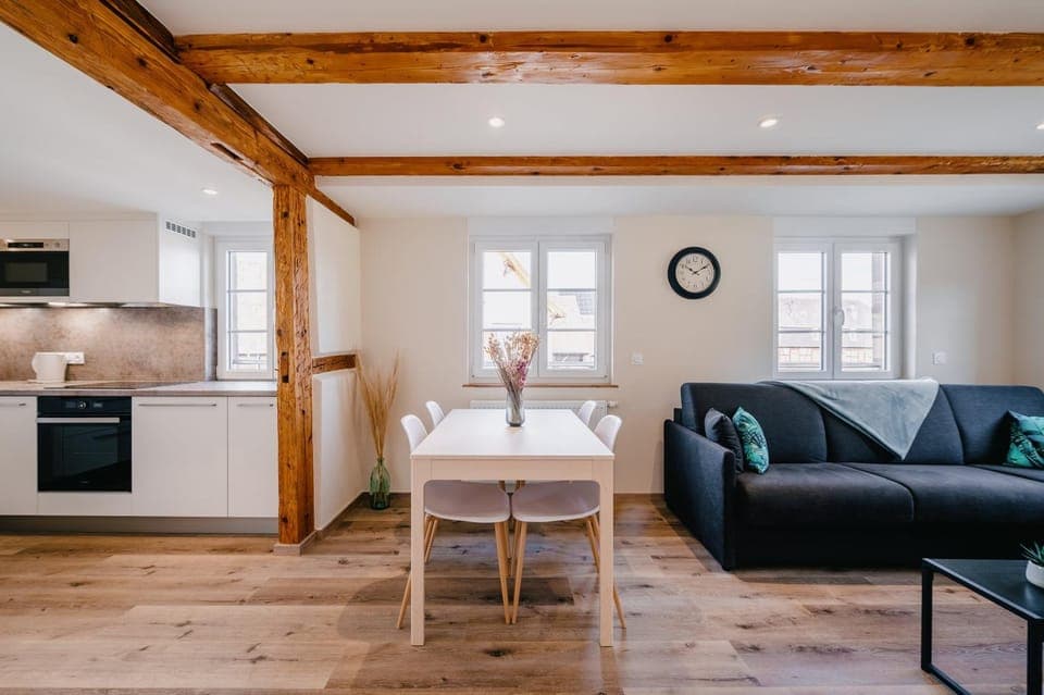 Kitchen or kitchenette, Living room, Seating area, Dining area, minibar, pet friendly, stove