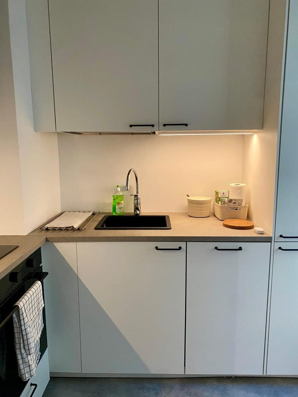 Kitchen or kitchenette, stove