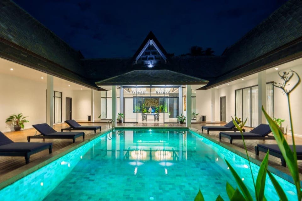 Property building, Patio, Night, Balcony/Terrace, Pool view, Swimming pool, sunbed