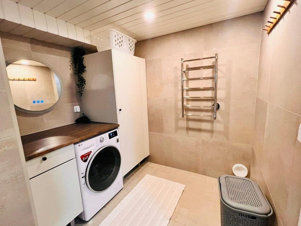 Bathroom, washing machine, dryer