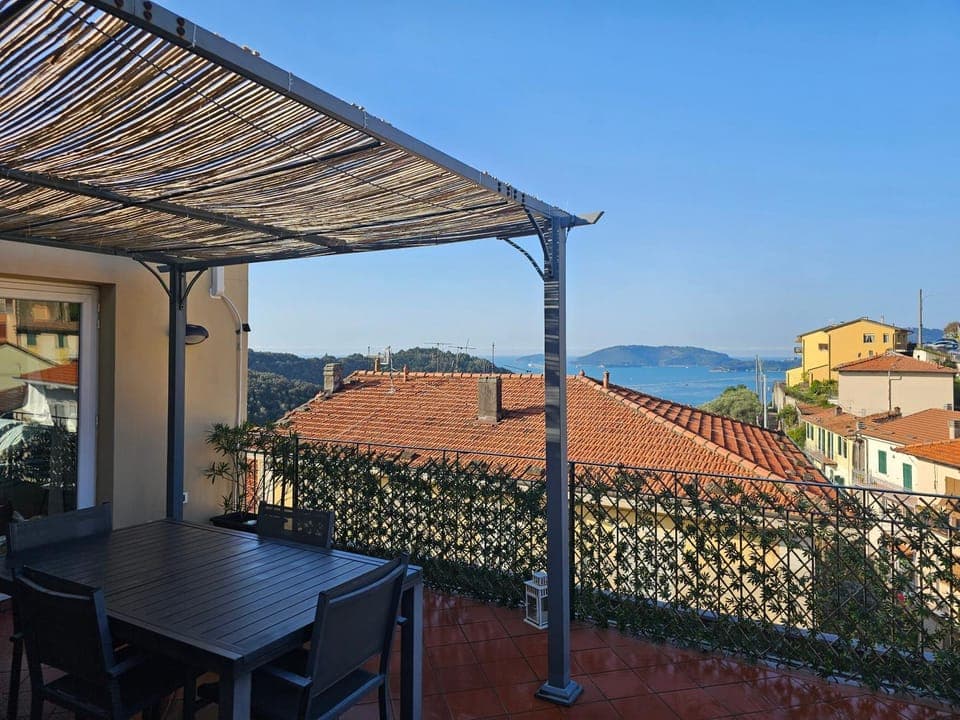 Property building, Day, Natural landscape, View (from property/room), Balcony/Terrace, Dining area, Mountain view, Sea view