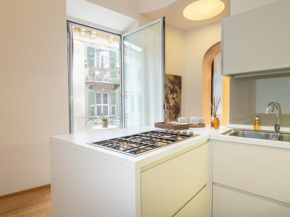 Kitchen or kitchenette, stove