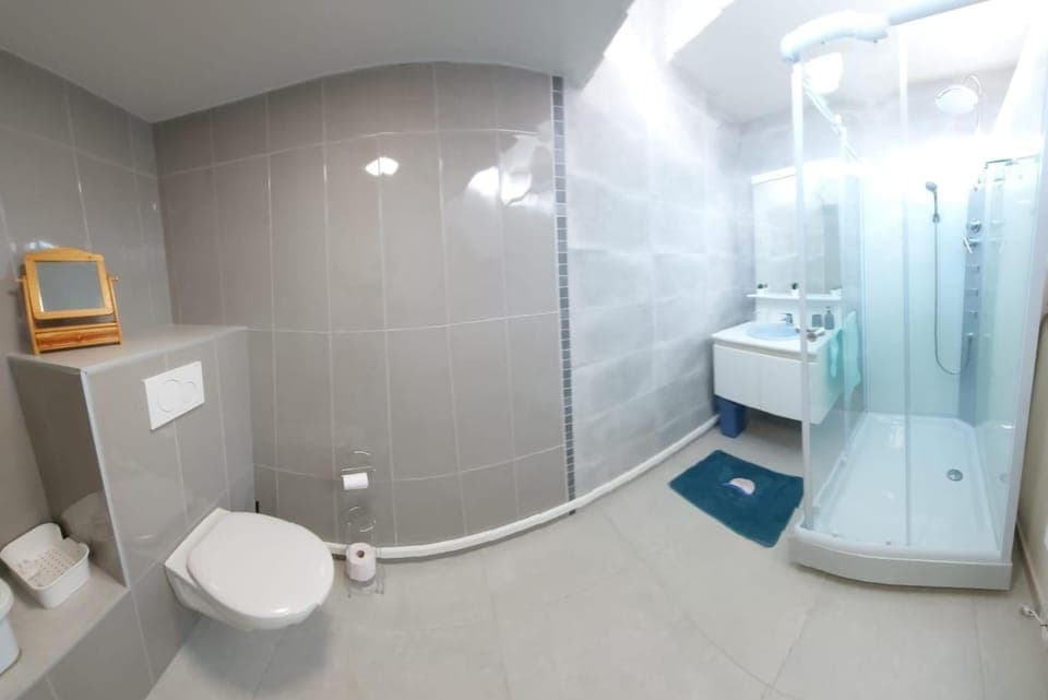 Shower, Toilet, Property building, Bathroom, Photo of the whole room, heating, towels