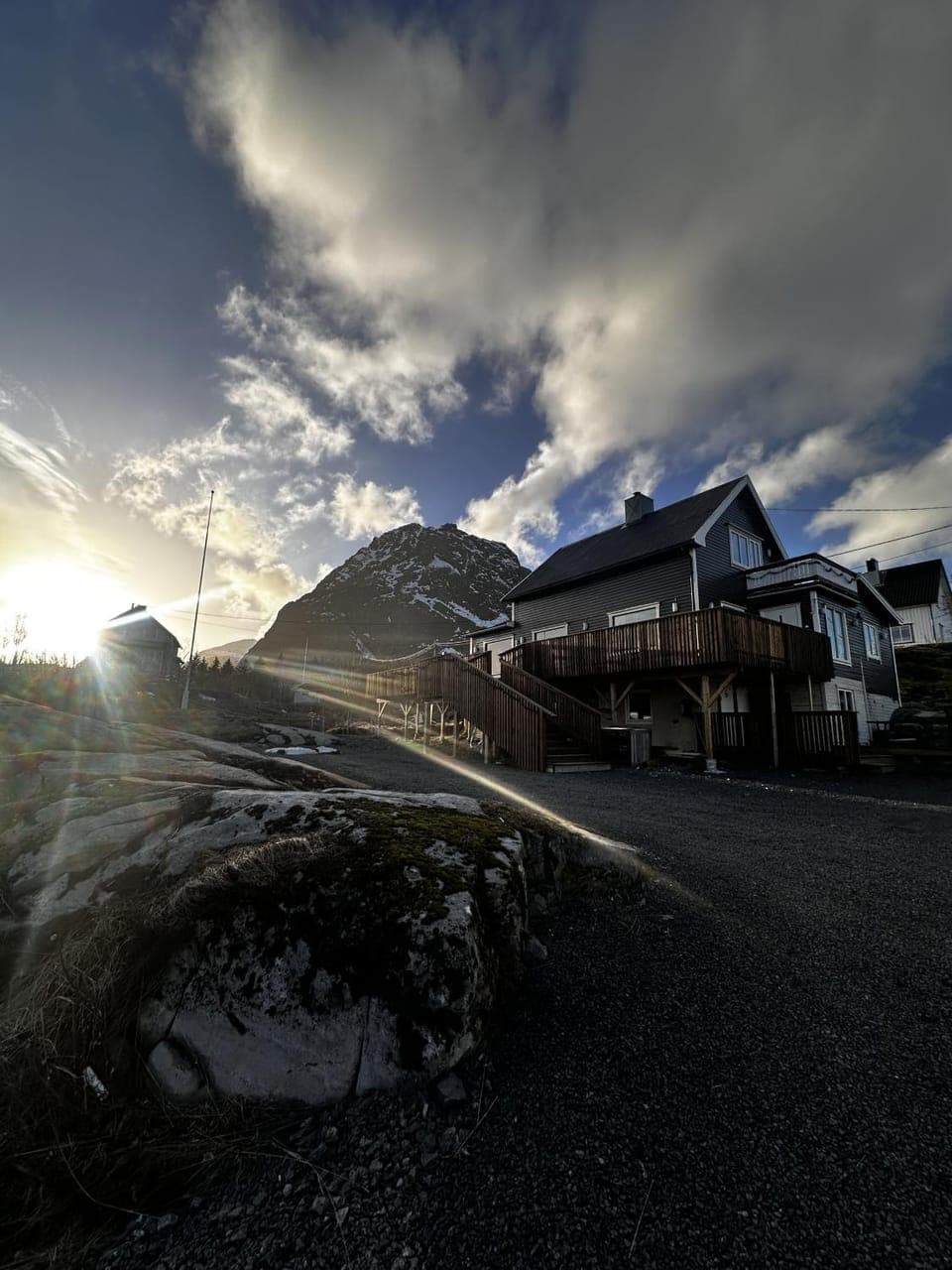 Property building, Facade/entrance, Off site, Natural landscape, Mountain view, Sunrise, Sunset