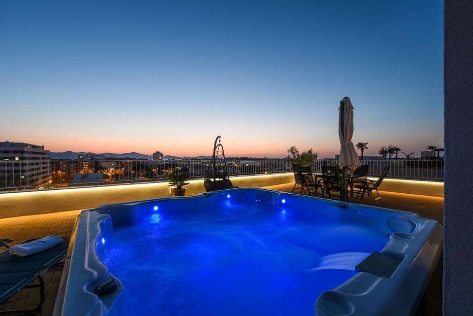 Night, Hot Tub, Hot Tub, Sunset, sunbed