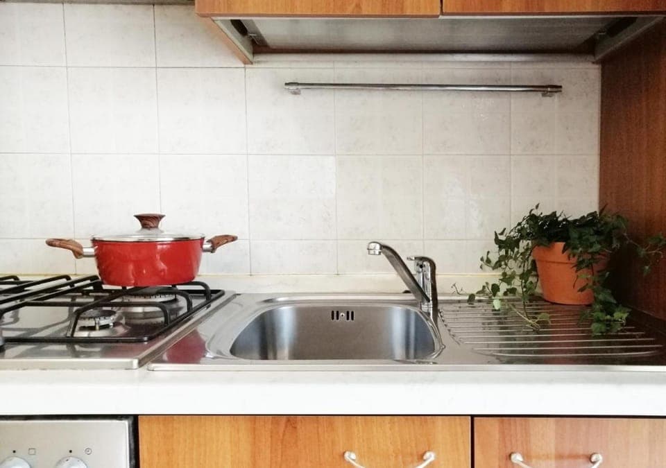 Kitchen or kitchenette, stove