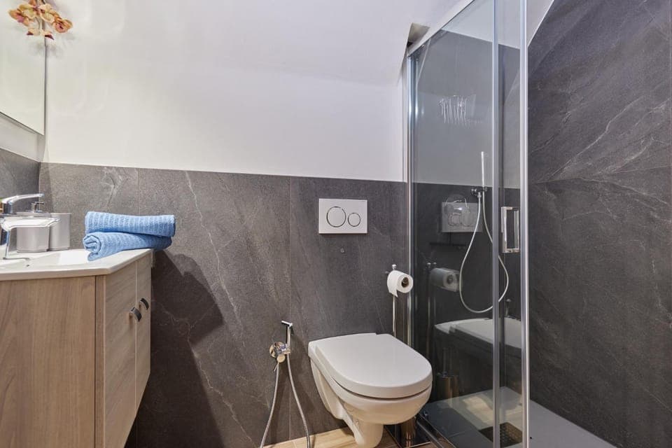 Shower, Toilet, Bathroom, bidet, towels