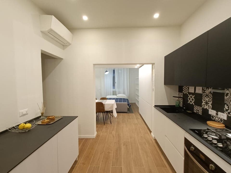 Kitchen or kitchenette, stove