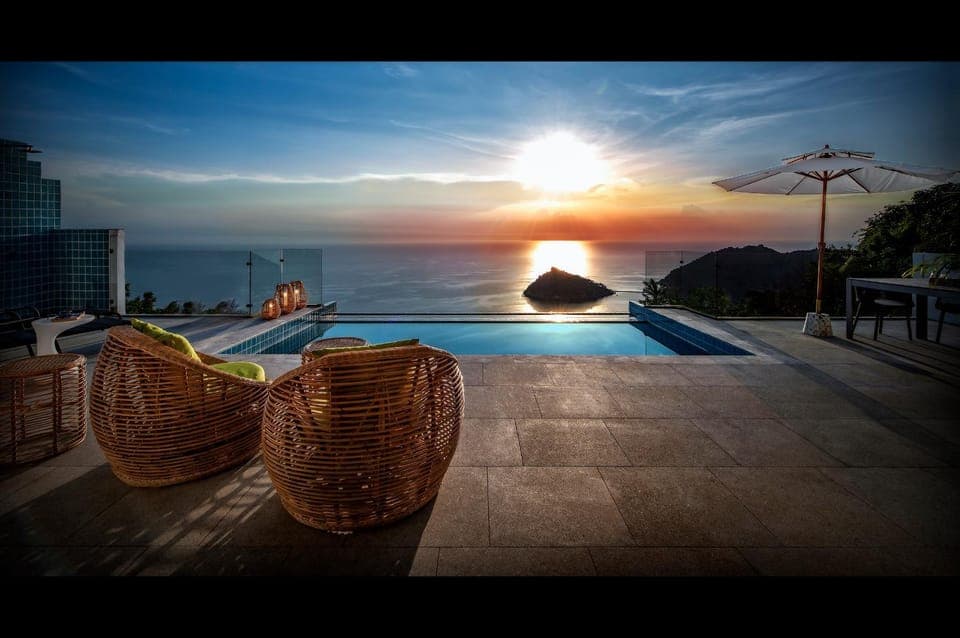 Balcony/Terrace, Pool view, Sea view, Swimming pool, Sunset