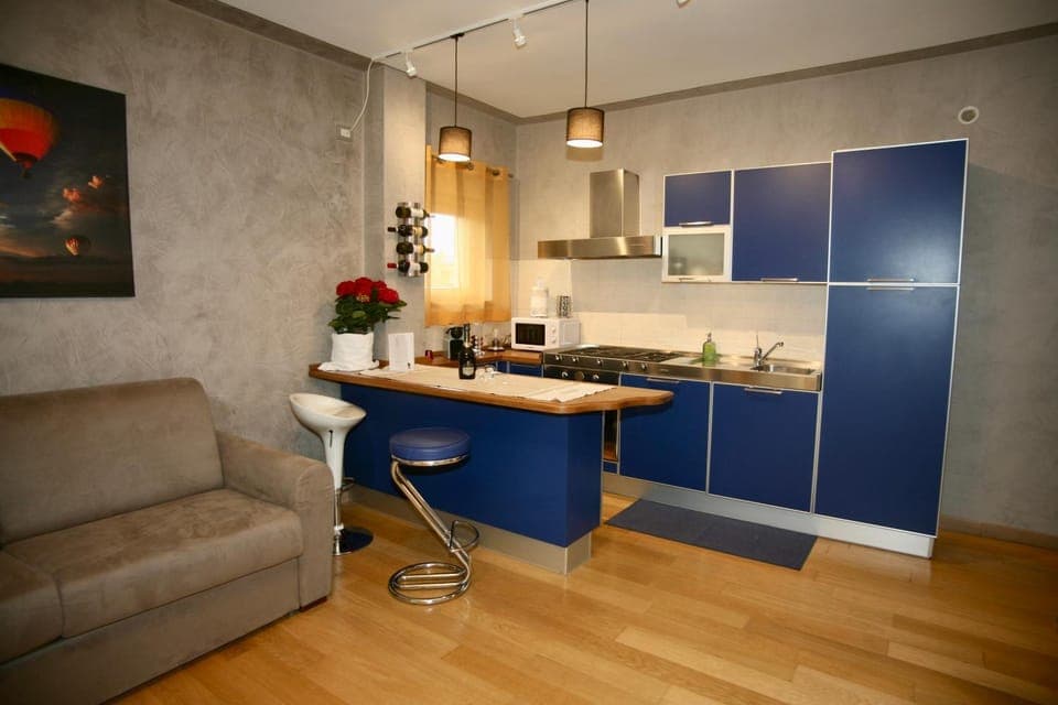 Kitchen or kitchenette, minibar, stove