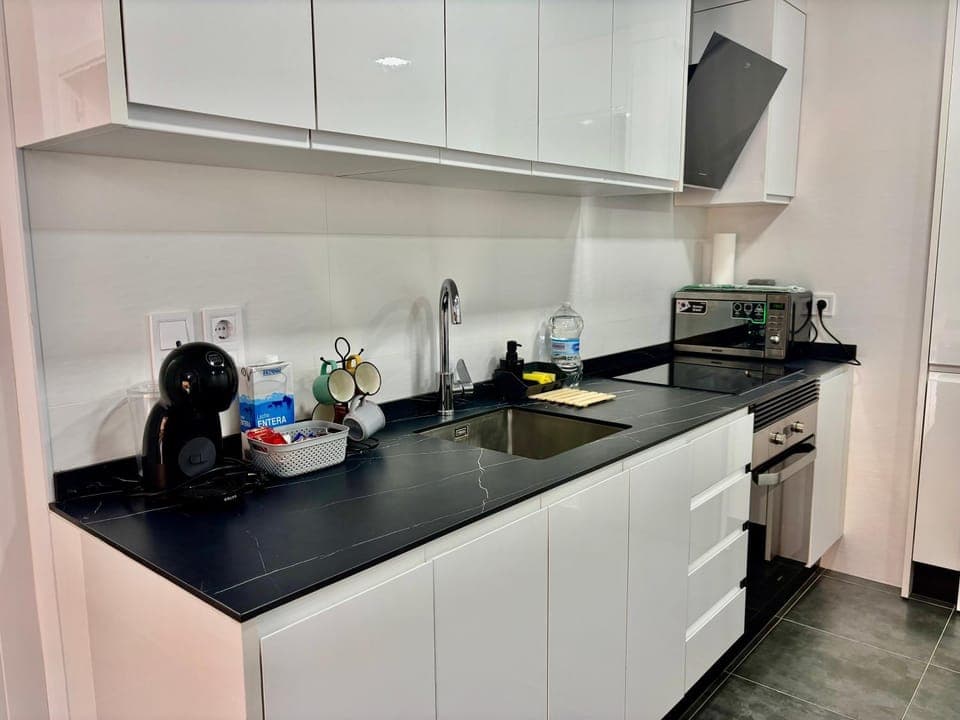 Kitchen or kitchenette, stove