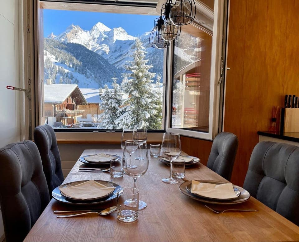 Winter, Dining area, Mountain view