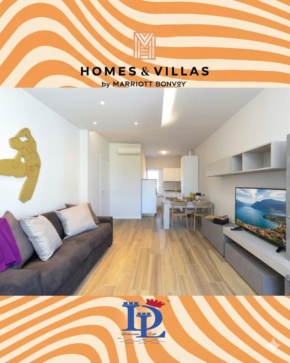 Property building, Property logo or sign, Kitchen or kitchenette, Living room, Seating area, Logo/Certificate/Sign