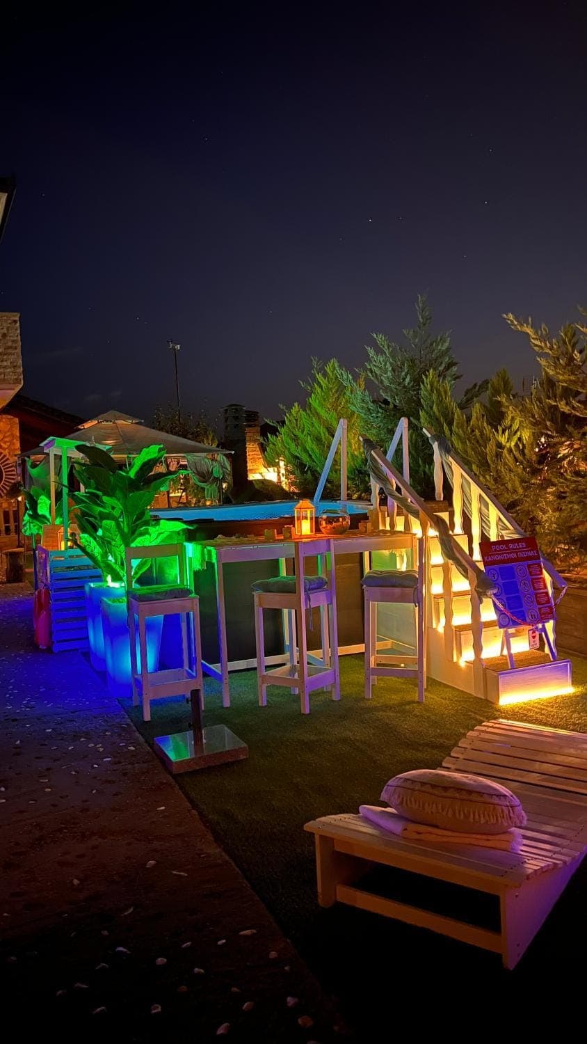 Property building, Night, Garden, Garden view, Swimming pool