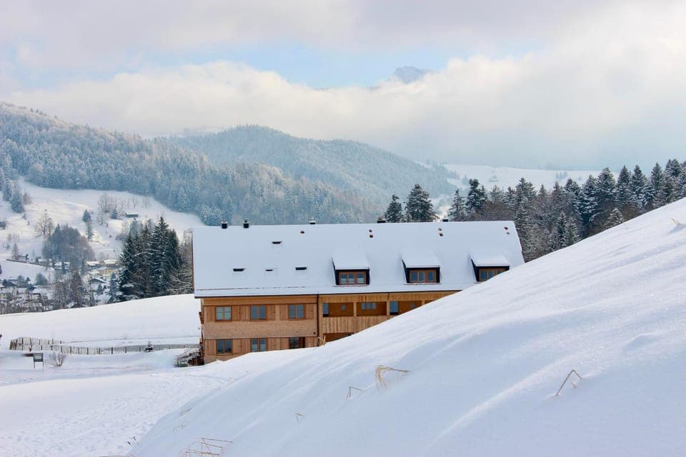 Property building, Day, Natural landscape, Winter, Mountain view