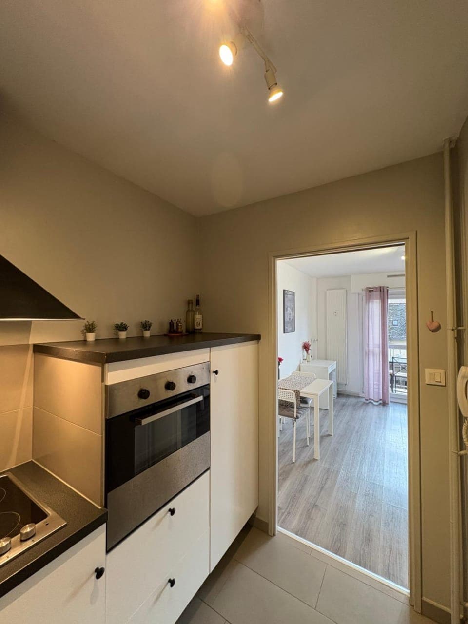 Kitchen or kitchenette, stove