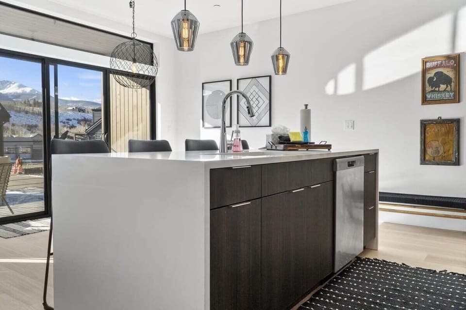 The spacious kitchen has a beautiful modern design and includes a wide range of cookware making it enjoyable and easy to cook during your stay.
