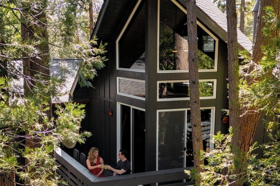 Juniper A-frame cabin is nestled in the pines in Idyllwild, California.