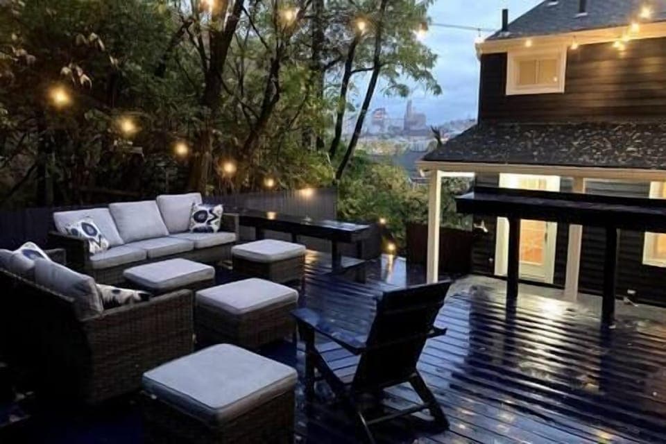 The entire backyard is a deck with views overlooking downtown Cincinnati.