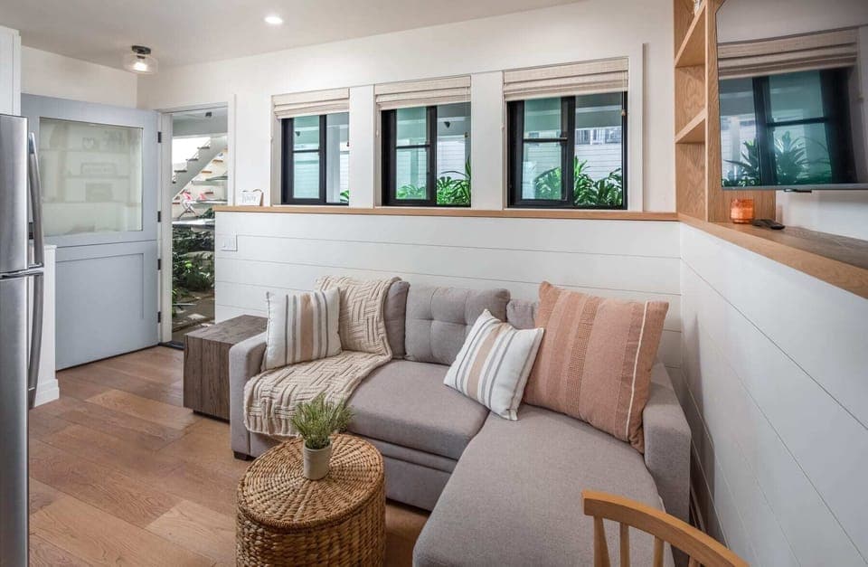 Relax on the comfortable sectional sofa.