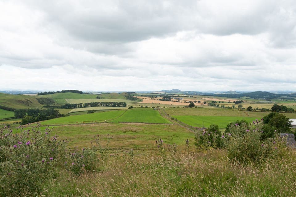 The Old School, Hume - looking down on the property from Hume Castle