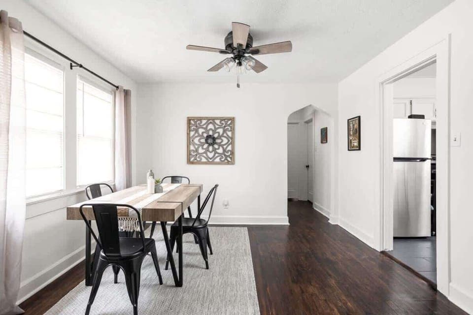 Dining Room: Bright and airy space with a rustic table, perfect for memorable meals and connections!