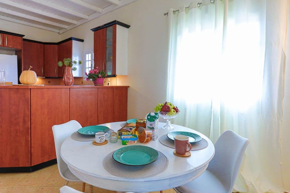 Modern lines of dining area