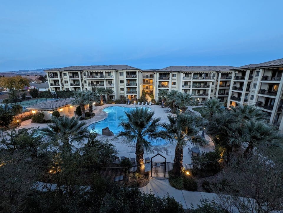 View from the private deck. The pool is heated year round.