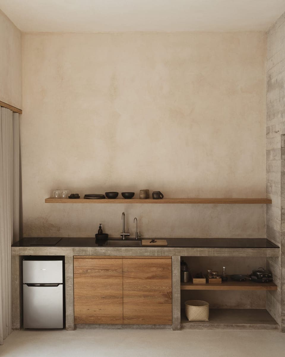 Mini-fridge, coffee/tea maker, cookware/dishes/utensils, spices