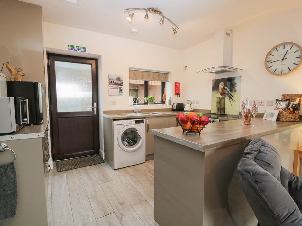 Fridge, electric kettle, toaster, cookware/dishes/utensils