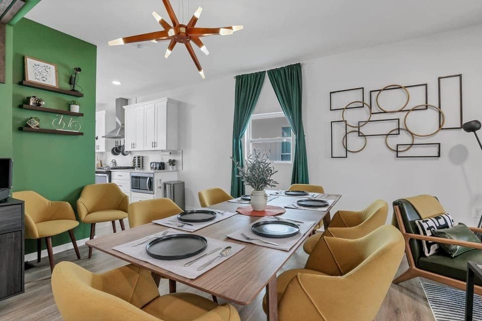 Gather around the welcoming dining table that comfortably seats eight and savor a delicious meal with loved ones. The perfect spot to share stories, laughter, and create lasting memories.