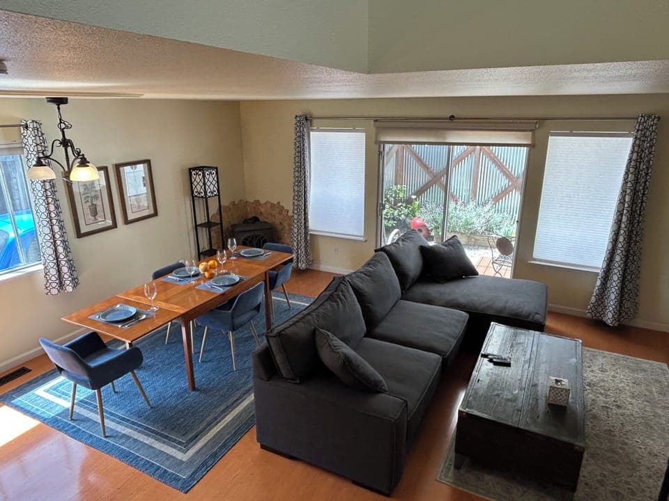 Open living room and dining room.